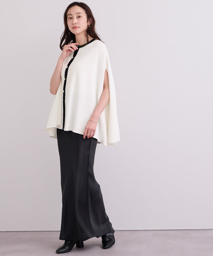 ユアーズ ur's ゴールド釦ケープニットカーディガン （ホワイト/ブラック） ホワイト/ブラック