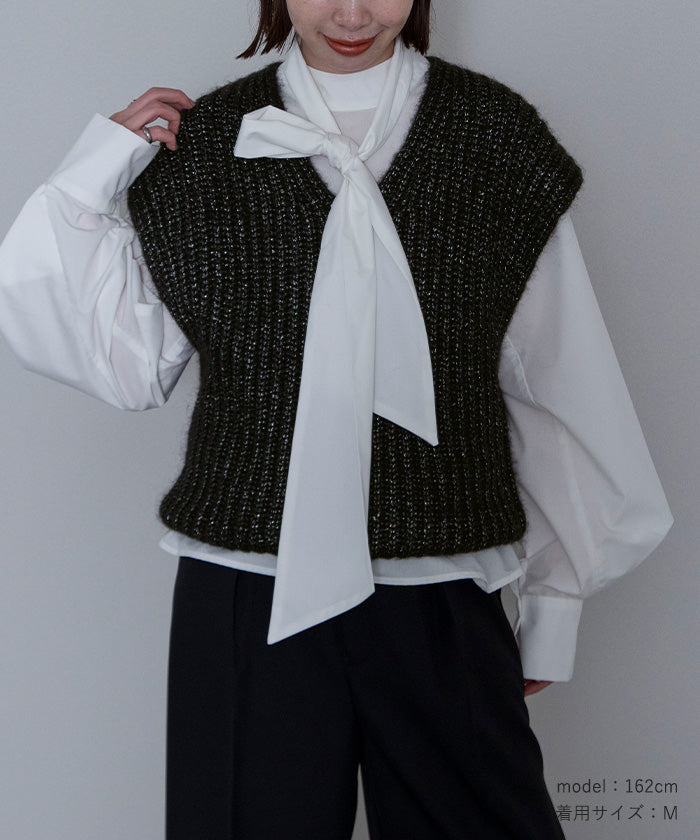 ユアーズ ur's ラメVネックニットベスト （ブラック） ブラック