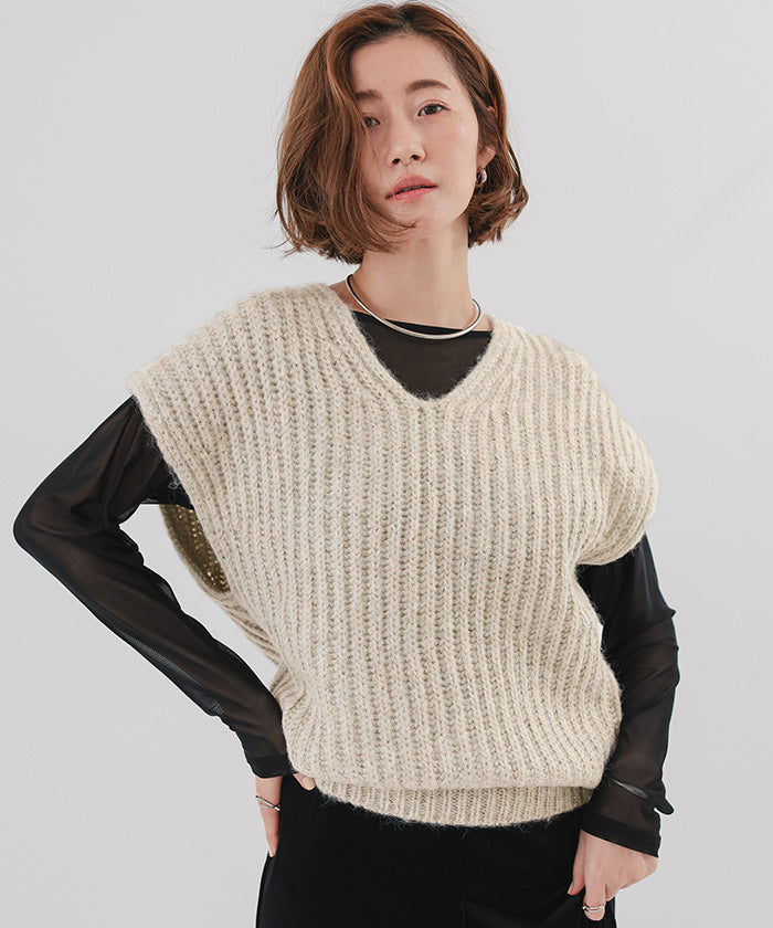 ユアーズ ur's ラメVネックニットベスト （ブラック） ブラック