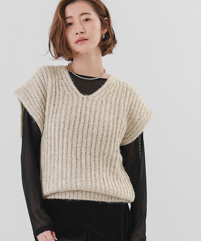 ユアーズ ur's ラメVネックニットベスト （ブラック） ブラック