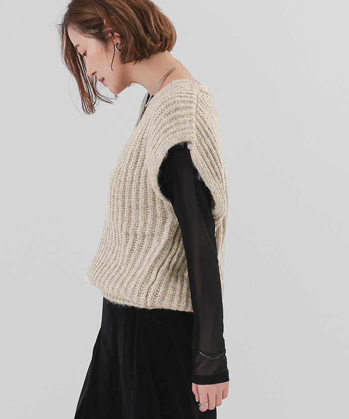 ユアーズ ur's ラメVネックニットベスト （ブラック） ブラック