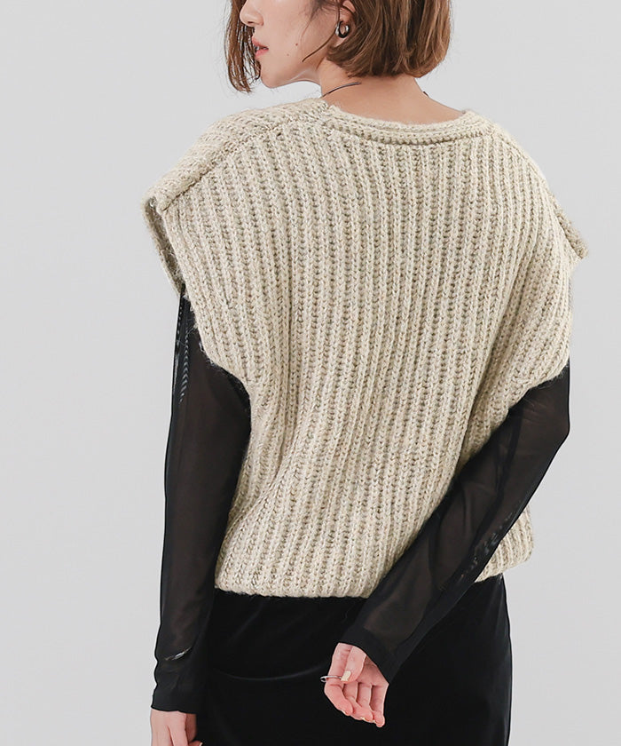 ユアーズ ur's ラメVネックニットベスト （ブラック） ブラック