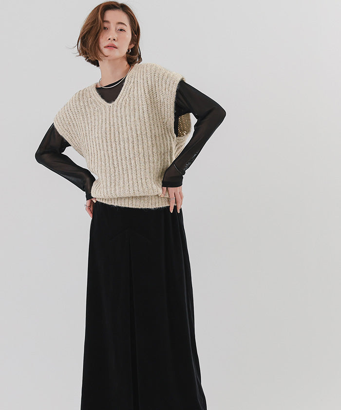 ユアーズ ur's ラメVネックニットベスト （ブラック） ブラック