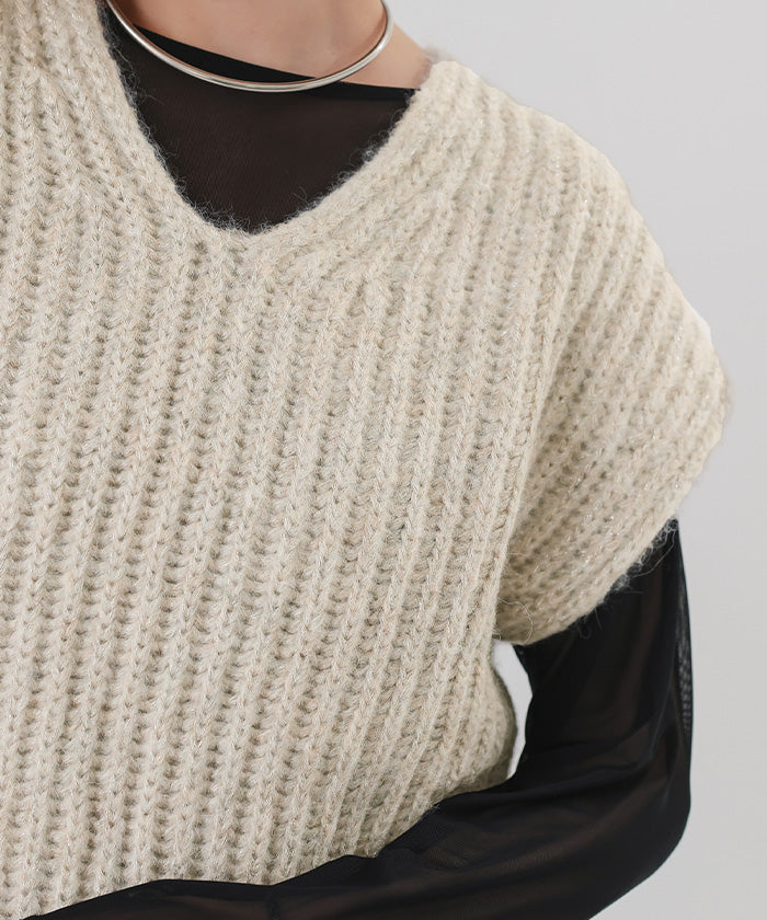 ユアーズ ur's ラメVネックニットベスト （ブラック） ブラック