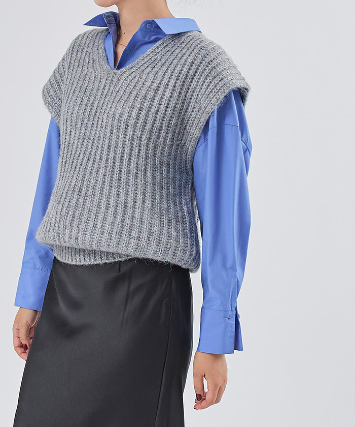 ユアーズ ur's ラメVネックニットベスト （ブラック） ブラック