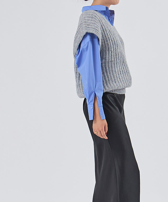 ユアーズ ur's ラメVネックニットベスト （ブラック） ブラック