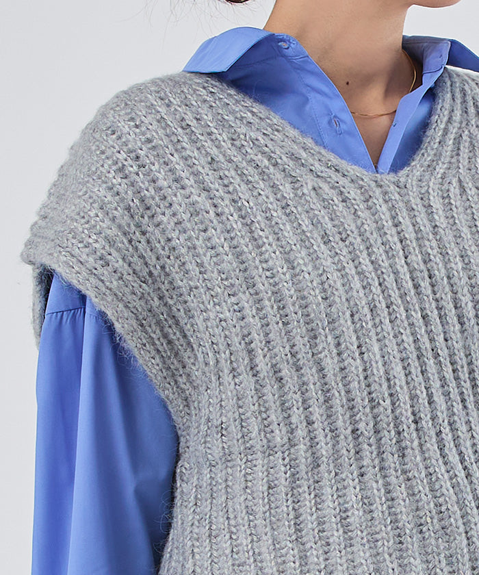 ユアーズ ur's ラメVネックニットベスト （ブラック） ブラック