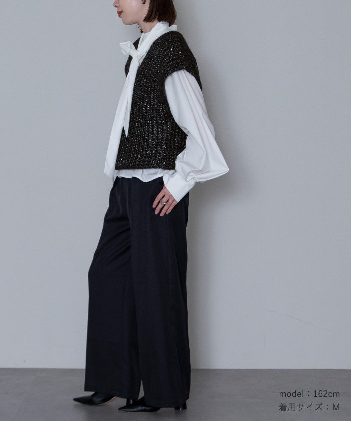 ユアーズ ur's ラメVネックニットベスト （ブラック） ブラック