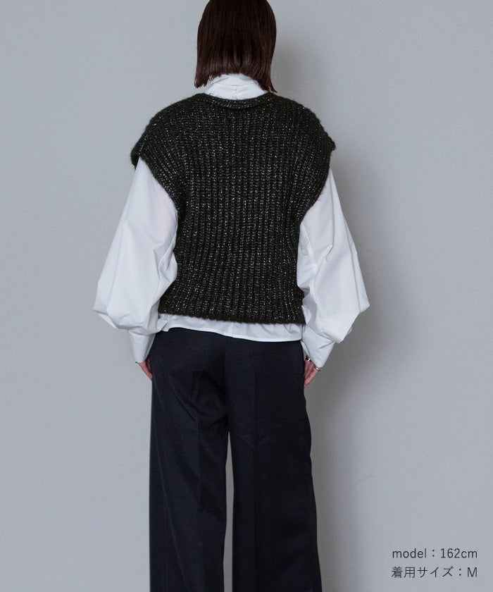 ユアーズ ur's ラメVネックニットベスト （ブラック） ブラック