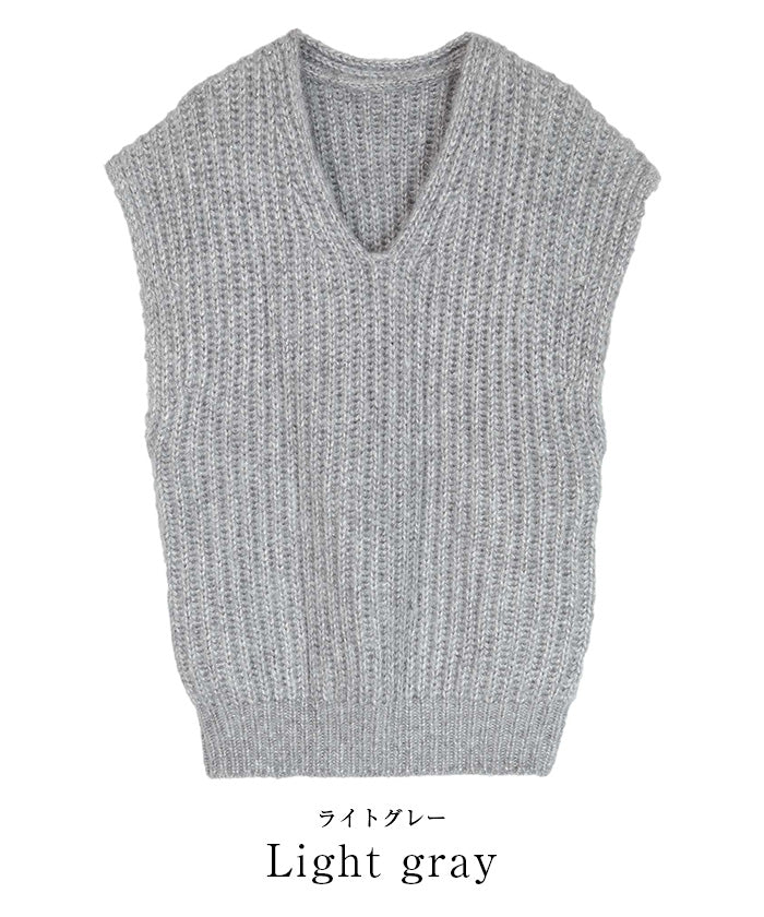 ユアーズ ur's ラメVネックニットベスト （ブラック） ブラック