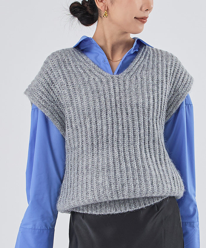 ユアーズ ur's ラメVネックニットベスト （ライトグレー） ライトグレー