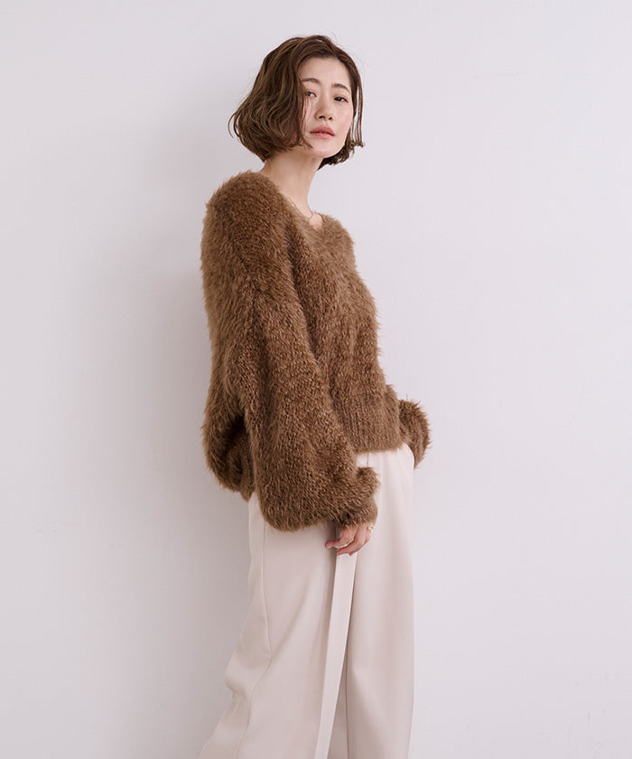 ユアーズ ur's Vネックオーバーサイズシアーローゲージニット （ホワイト） ホワイト