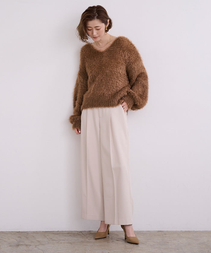 ユアーズ ur's Vネックオーバーサイズシアーローゲージニット （ホワイト） ホワイト