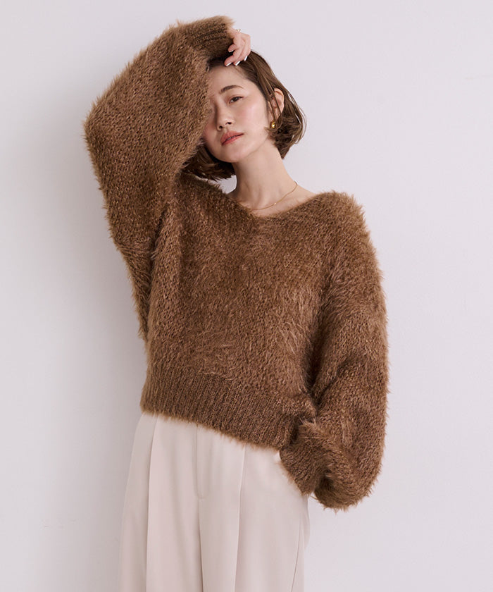 ユアーズ ur's Vネックオーバーサイズシアーローゲージニット （ホワイト） ホワイト