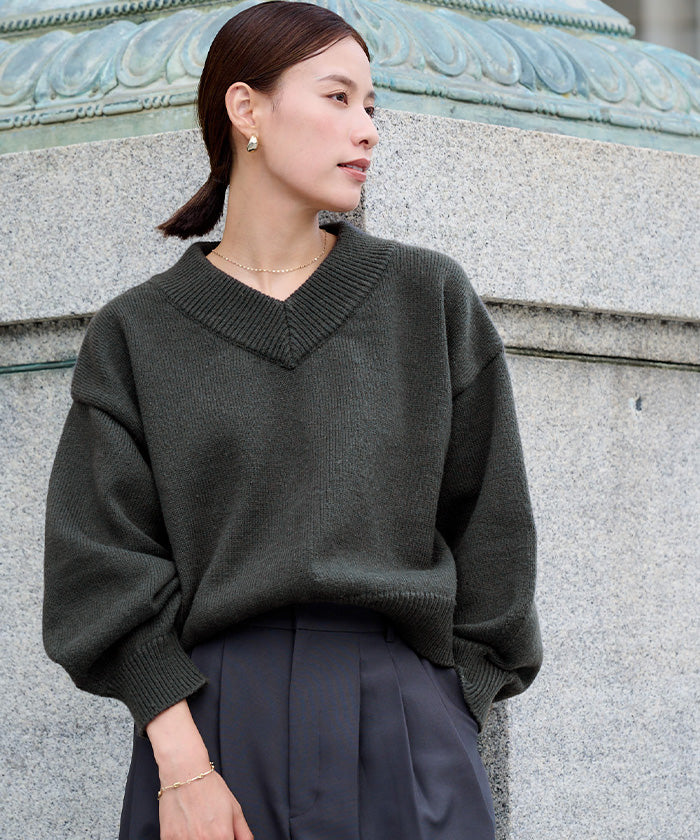 ユアーズ ur's Vネックラグランニットプルオーバー