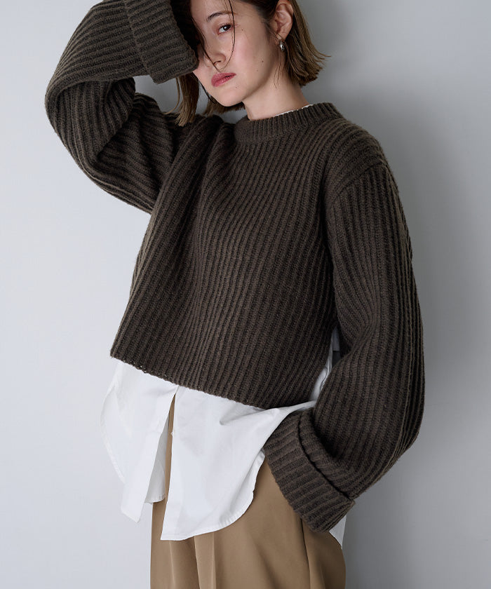 ユアーズ ur's クルーネックダブルカフスワイドニット