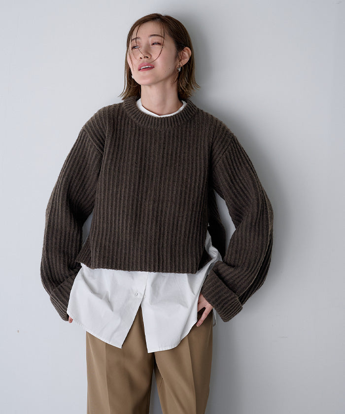 ユアーズ ur's クルーネックダブルカフスワイドニット