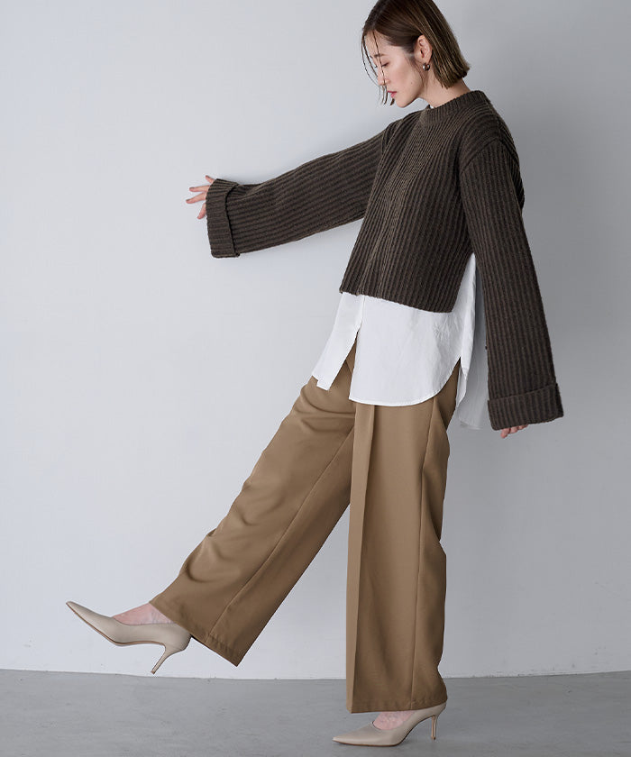 ユアーズ ur's クルーネックダブルカフスワイドニット