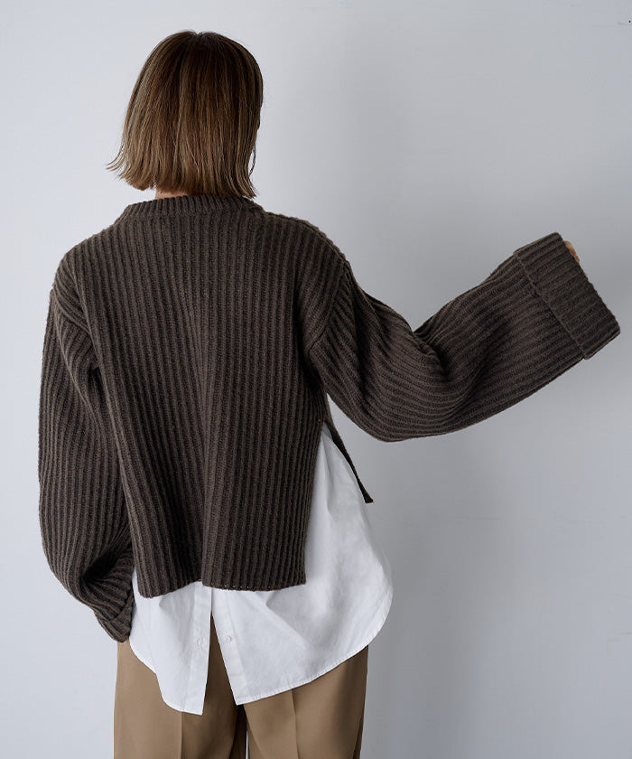 ユアーズ ur's クルーネックダブルカフスワイドニット