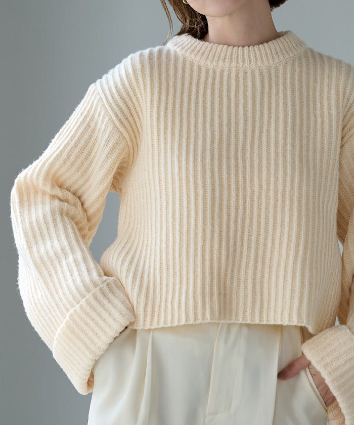 ユアーズ ur's クルーネックダブルカフスワイドニット