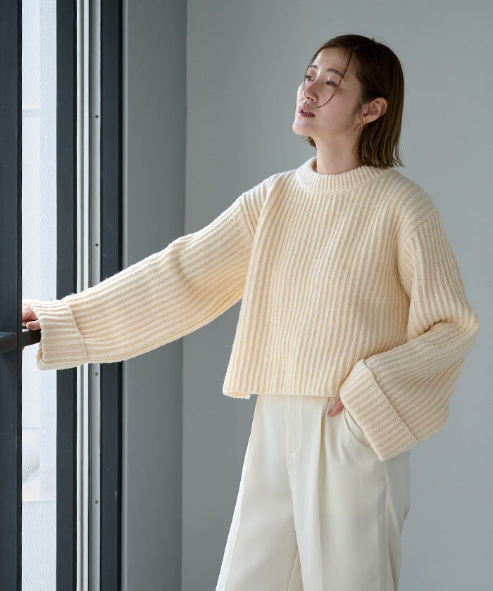 ユアーズ ur's クルーネックダブルカフスワイドニット