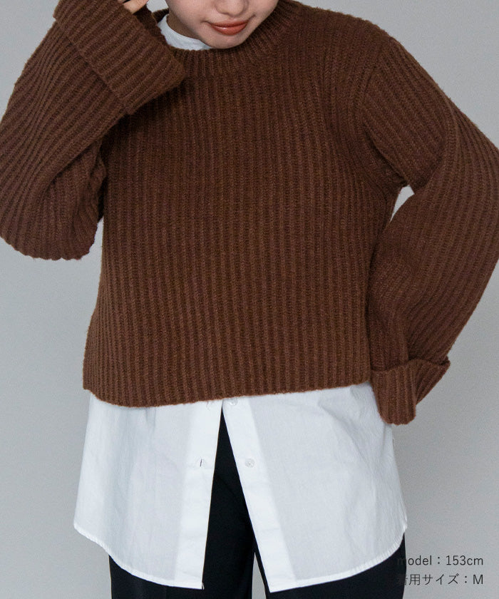 ユアーズ ur's クルーネックダブルカフスワイドニット