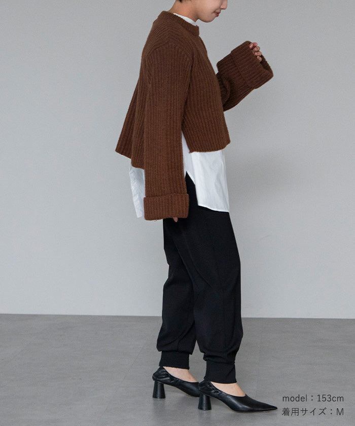 ユアーズ ur's クルーネックダブルカフスワイドニット