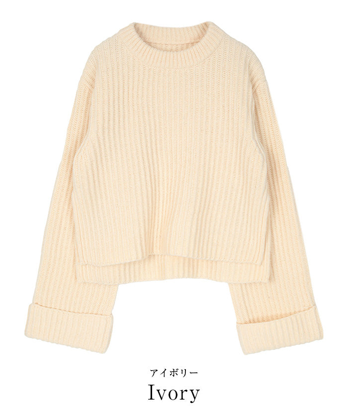 ユアーズ ur's クルーネックダブルカフスワイドニット