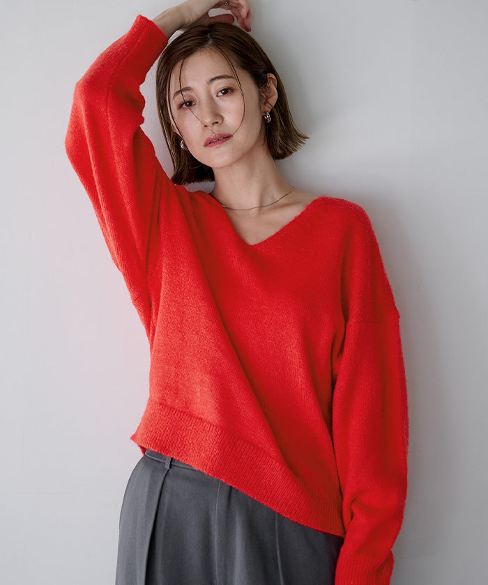 ユアーズ ur's ウールブレンドVネックニットプルオーバー （レッド） レッド