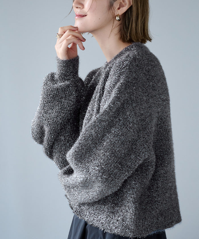 ユアーズ ur's ガラスヤーンショートクルーネックニット