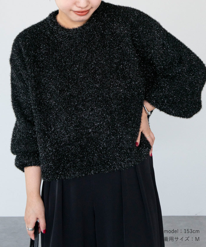 ユアーズ ur's ガラスヤーンショートクルーネックニット