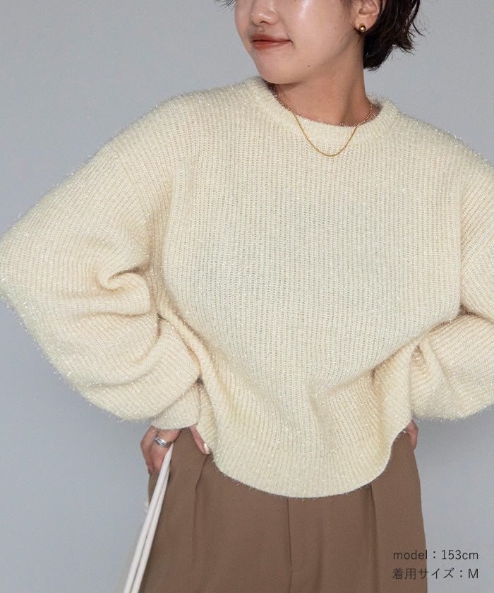 ユアーズ ur's ガラスヤーンショートクルーネックニット