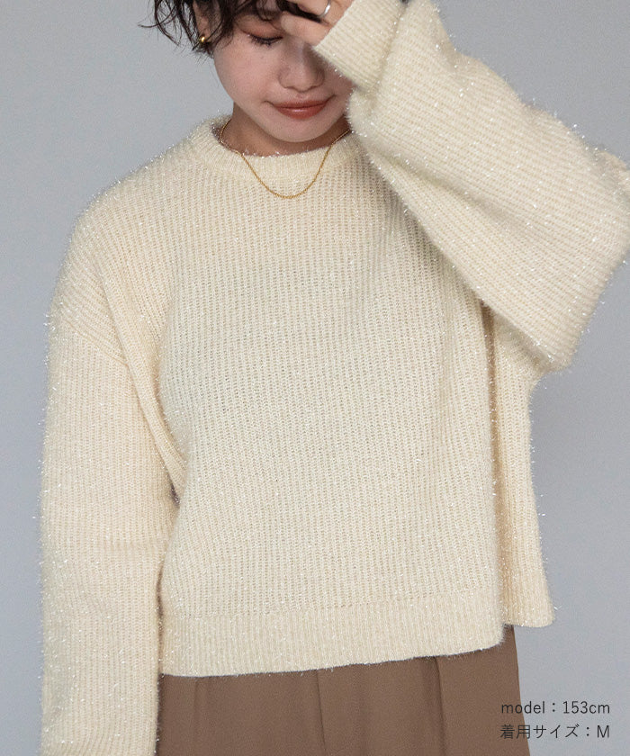 ユアーズ ur's ガラスヤーンショートクルーネックニット