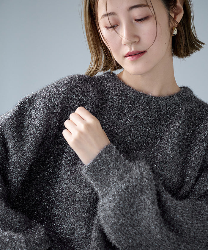 ユアーズ ur's ガラスヤーンショートクルーネックニット