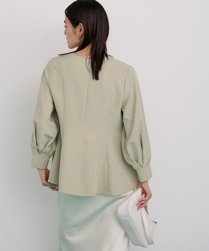 ユアーズ ur's キーネックボリュームスリーブペプラムトップス （ホワイト） ホワイト