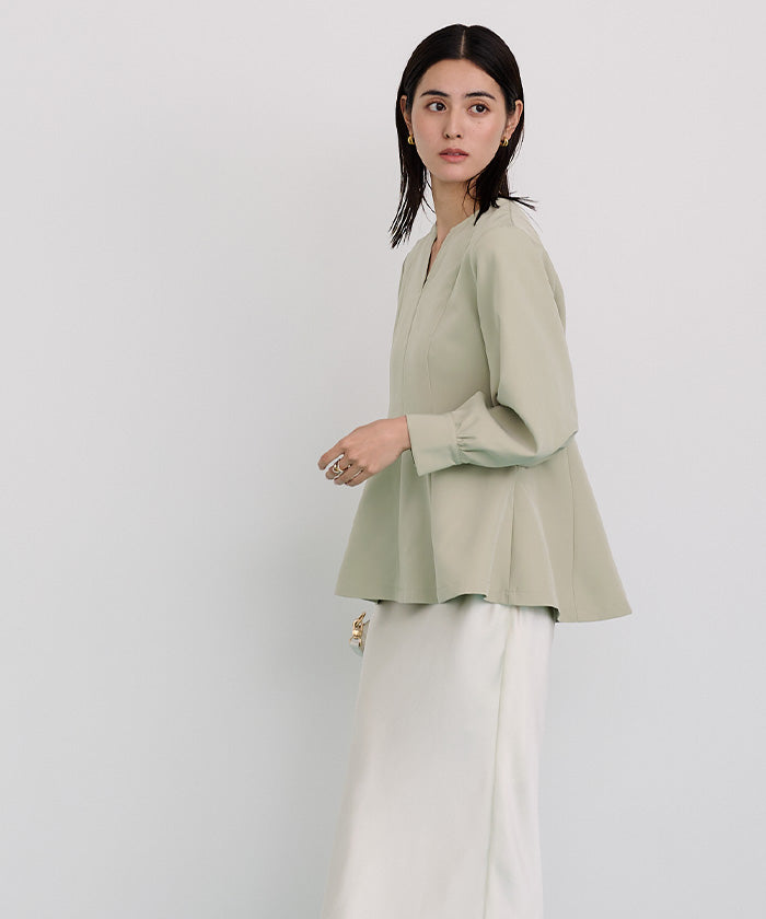 ユアーズ ur's キーネックボリュームスリーブペプラムトップス （ホワイト） ホワイト