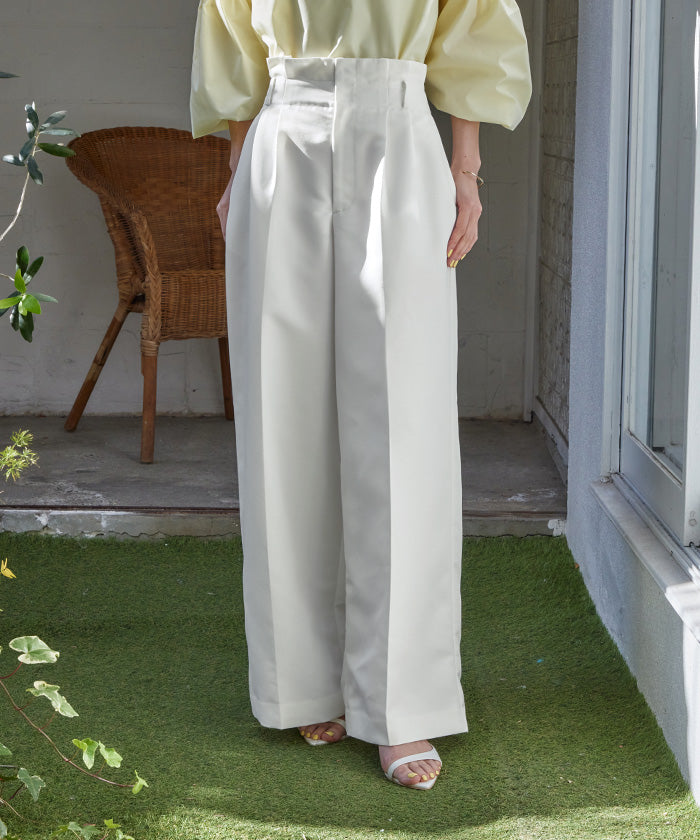 ユアーズ ur's ウエストタックセンタープレスワイドパンツ （チャコール） チャコール