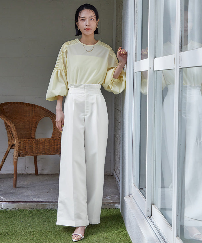 ユアーズ ur's ウエストタックセンタープレスワイドパンツ （チャコール） チャコール