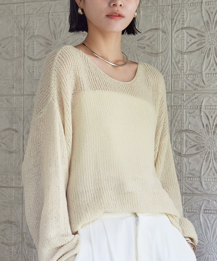 ユアーズ ur's スパンコールオーバーサイズシアーニット （ブルーグレー） ブルーグレー