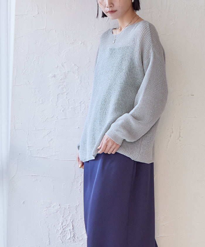 ユアーズ ur's スパンコールオーバーサイズシアーニット （ブルーグレー） ブルーグレー