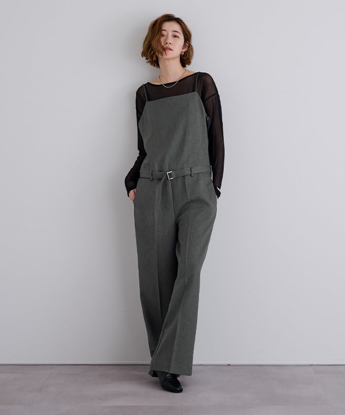 ユアーズ ur's ベルト付ローウエストオールインワン （チャコール） チャコール