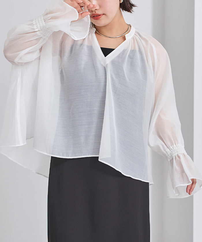 ユアーズ ur's フレアスリーブスキッパーシアーブラウス （ライトイエロー） ライトイエロー