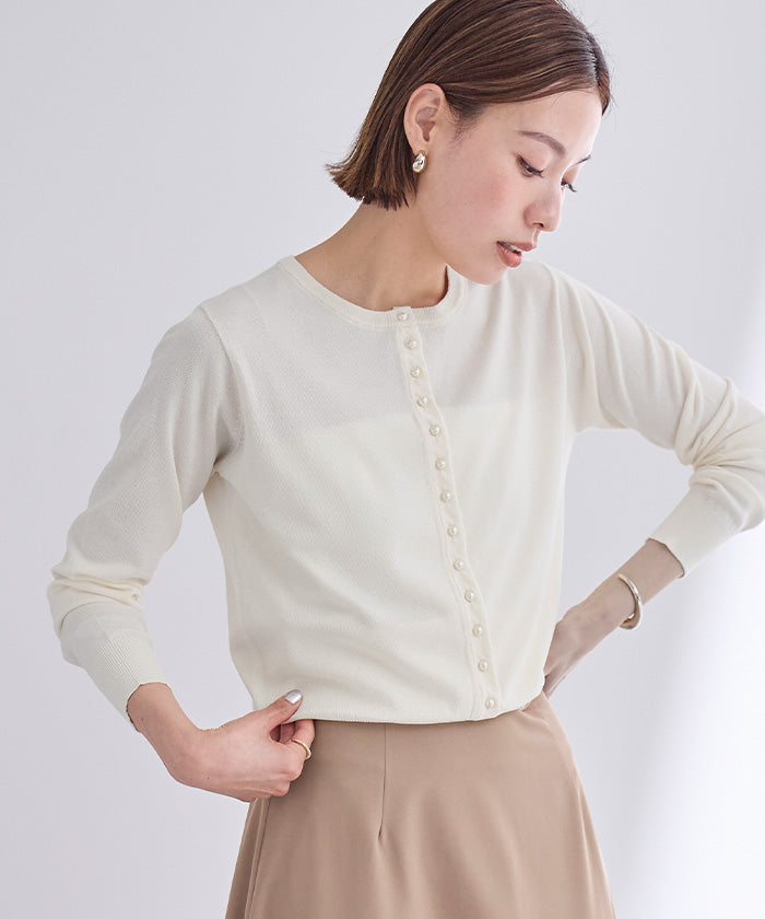 ユアーズ ur's UVケアパール釦ニットカーディガン （アイボリー） アイボリー