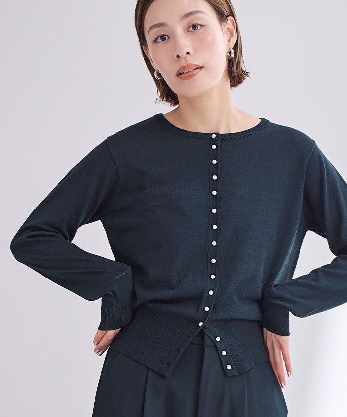 ユアーズ ur's UVケアパール釦ニットカーディガン （ネイビー） ネイビー