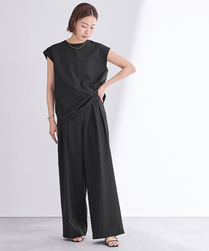 ユアーズ ur's 撥水ウエストゴムツータックワイドパンツ （ベージュ） ベージュ