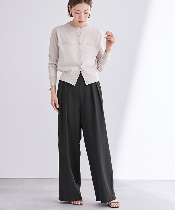 ユアーズ ur's 撥水ウエストゴムツータックワイドパンツ （ベージュ） ベージュ