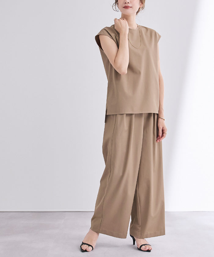 ユアーズ ur's 撥水ウエストゴムツータックワイドパンツ （ベージュ） ベージュ