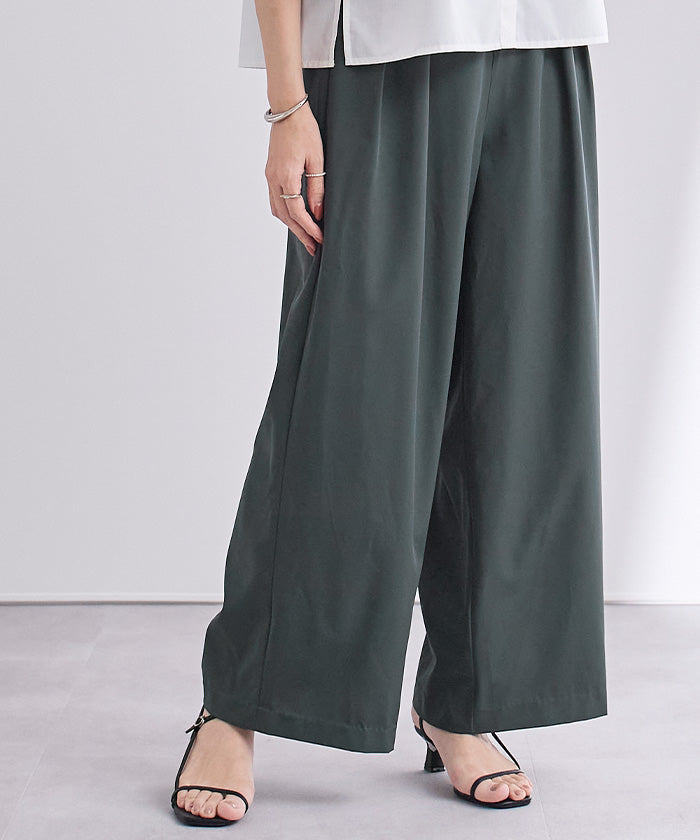 ユアーズ ur's 撥水ウエストゴムツータックワイドパンツ （ベージュ） ベージュ