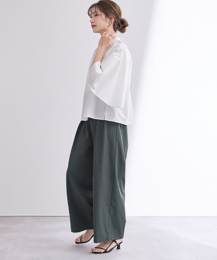 ユアーズ ur's 撥水ウエストゴムツータックワイドパンツ （ベージュ） ベージュ