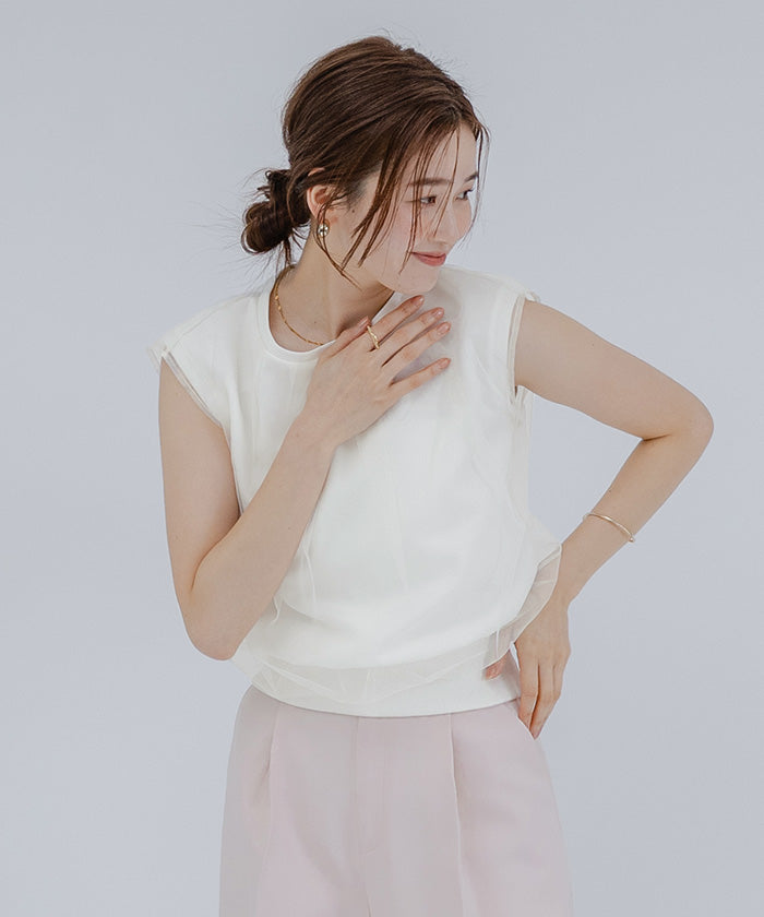 ユアーズ ur's チュールレイヤードTシャツ （オフホワイト） オフホワイト